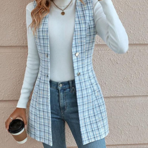 Sold out ! New plaid print sleeveless vest coat - Picture 6 of 7